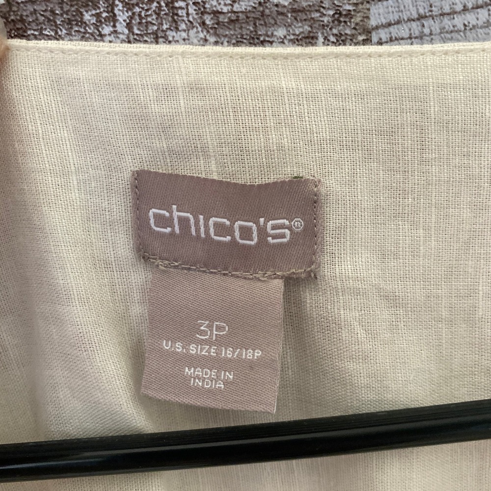 Chico's Women's Long-Sleeved Tunic Size LP Off-White Gold Embroidered V-Neck NWT - Picture 7 of 8